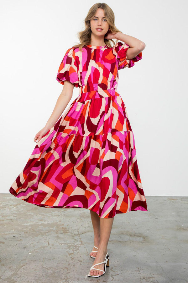 Puff Sleeve Multi Color Maxi Dress