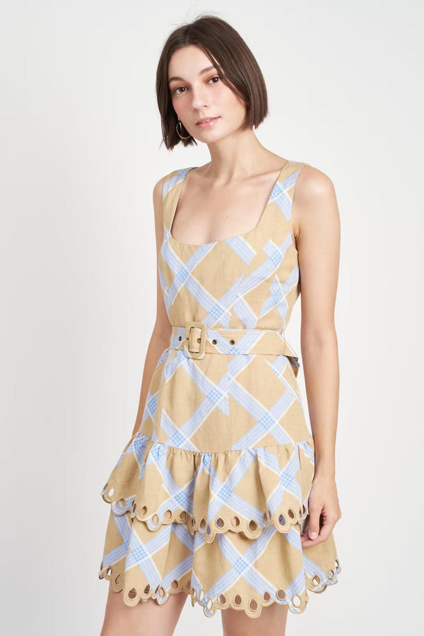Embroidered Ruffled Hem Mini Dress