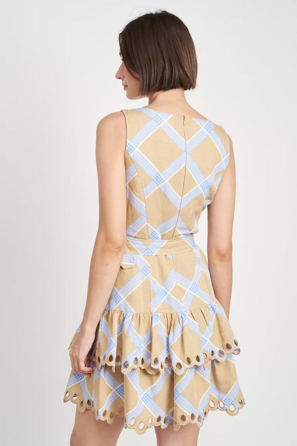 Embroidered Ruffled Hem Mini Dress
