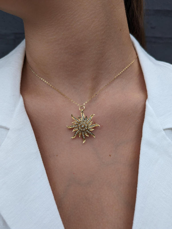 Vintage Sunburst Pearl Brooch Necklace