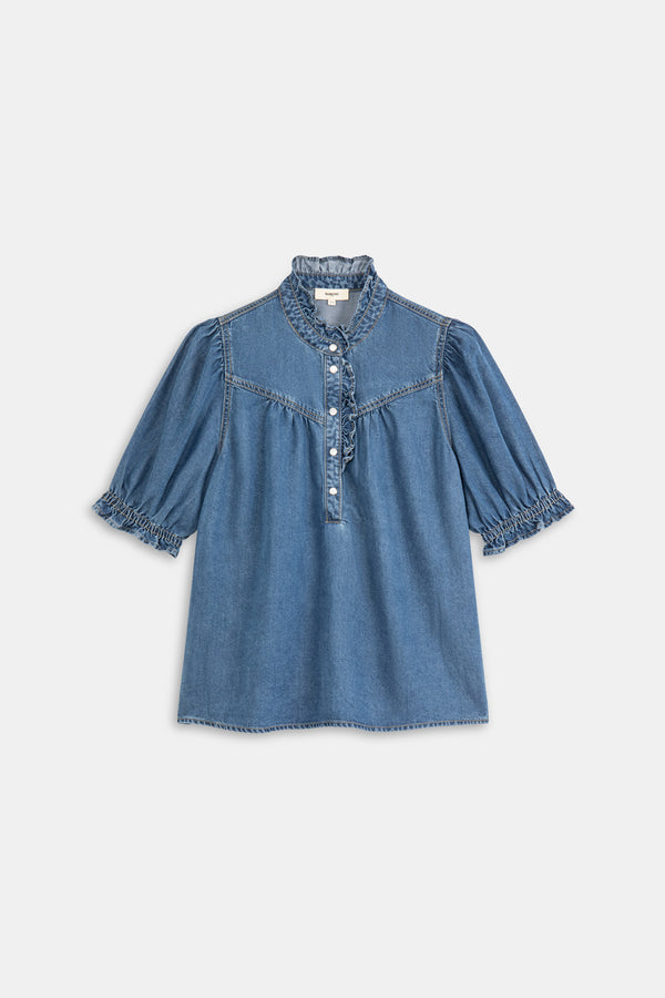 Louise Denim Blouse with Short Sleeves