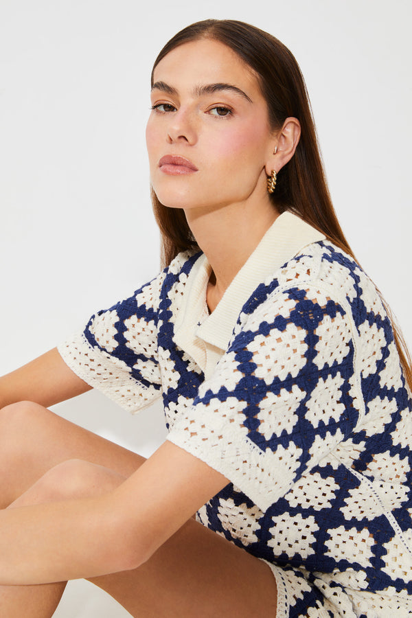 Perisol Two-Tone Crochet Polo Jumper