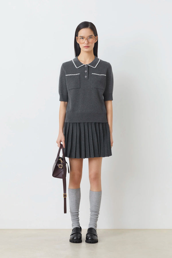 Polka Polo Shirt with Scalloped Edging