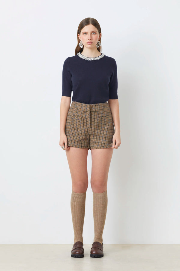 Pearl Cropped Jumper with Jewelled Collar