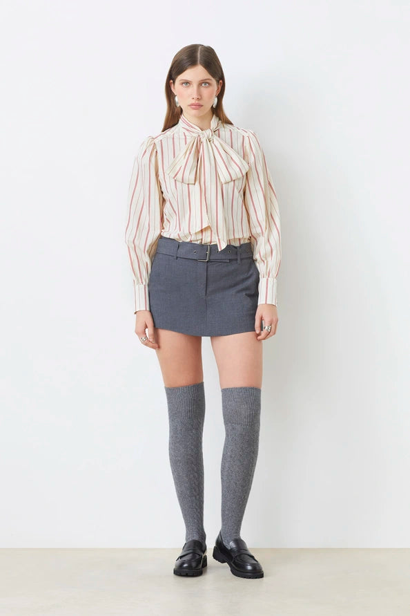 Lips Striped Blouse with Bow Collar