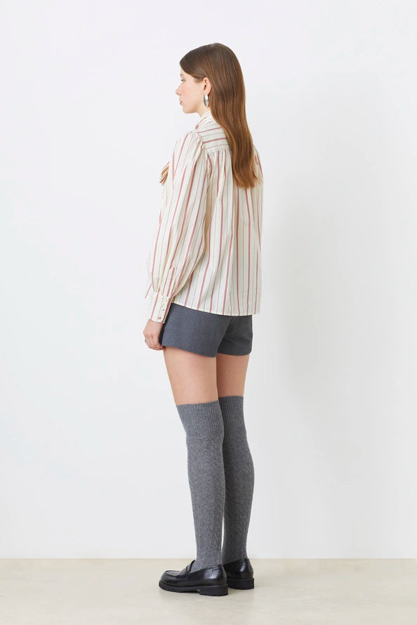 Lips Striped Blouse with Bow Collar
