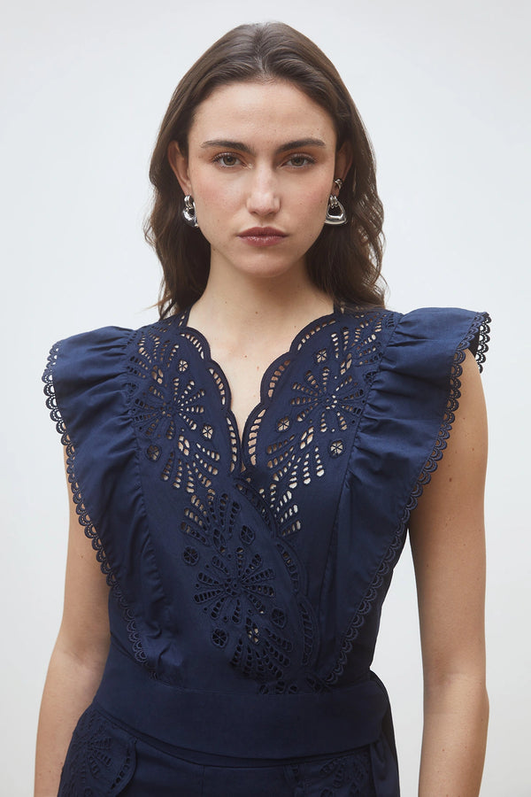 Lila Embroidered Sleeveless Blouse