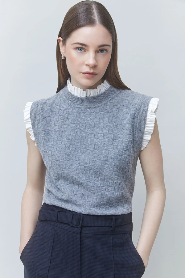 Pireo Short Sleeveless Jumper with Ruffle Details
