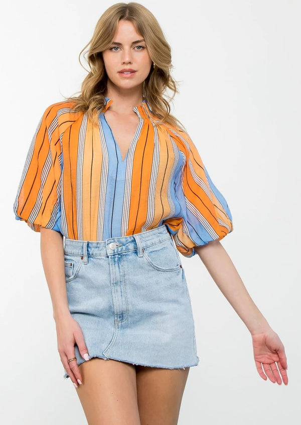 Puff Sleeve Striped Top