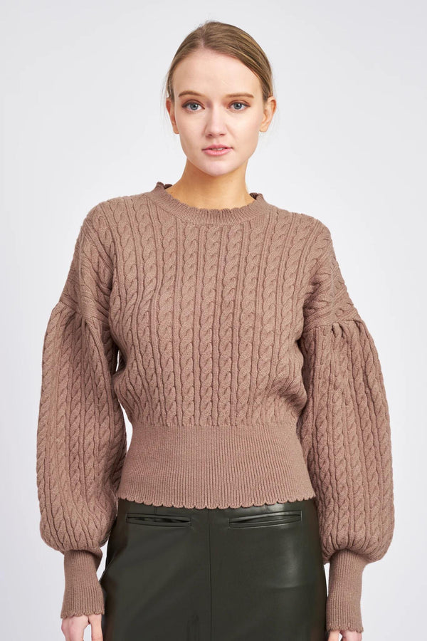 Puff Sleeve Cable Sweater