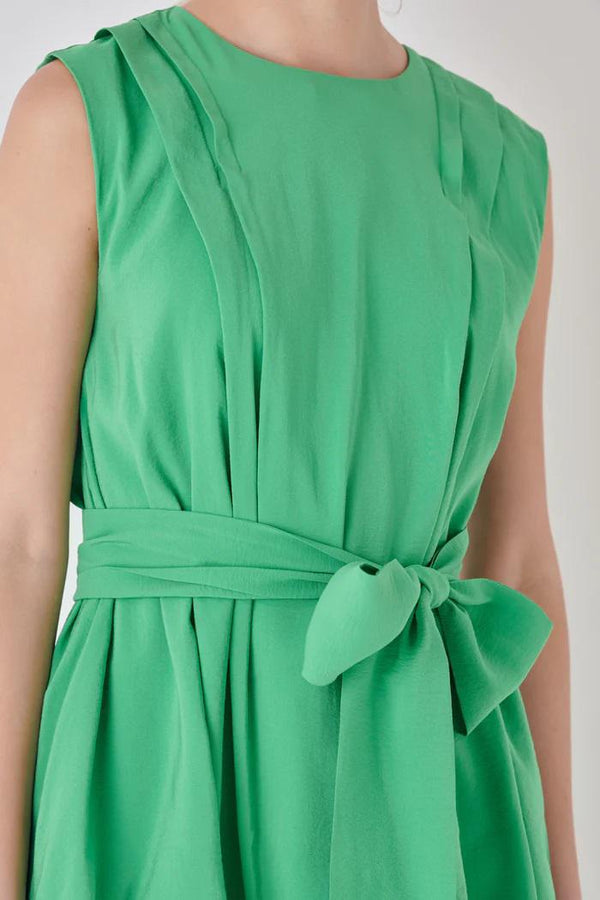 Pintuck Shoulder Belted Mini Dress