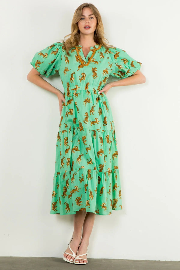 Puff Sleeve Tiger Print Dress