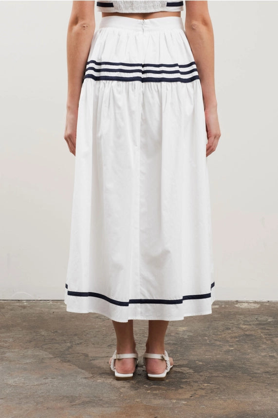 Stripe Detail Shirred A-Line Midi Skirt