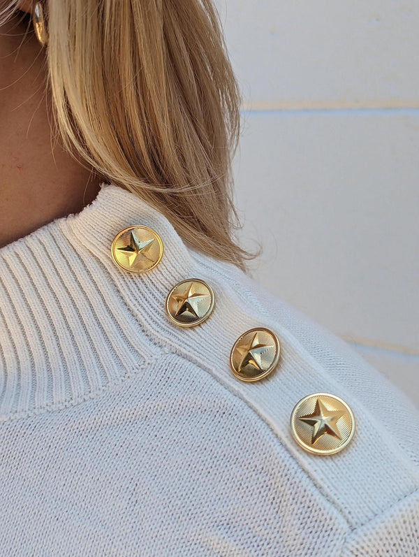 Star Buttons Turtleneck Sweater