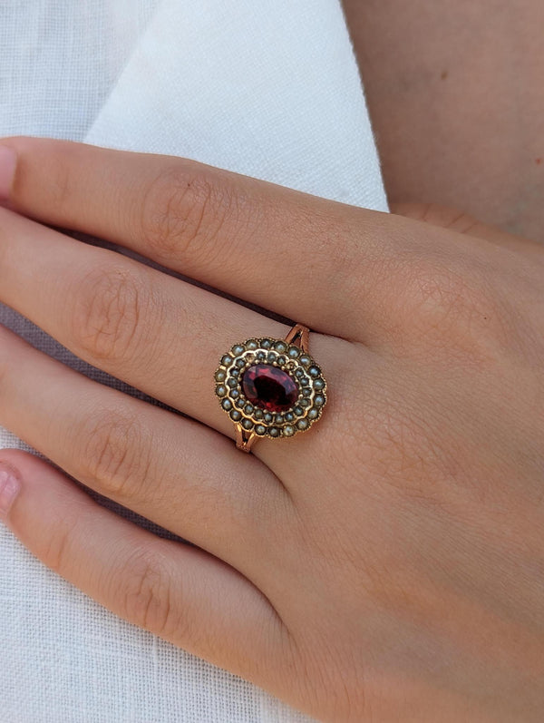 Antique Garnet and Pearl Ring