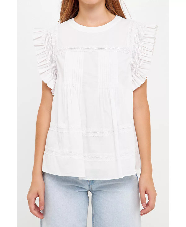 Trim Detail Ruffled Top