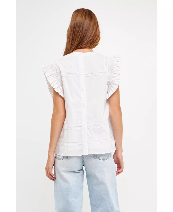 Trim Detail Ruffled Top