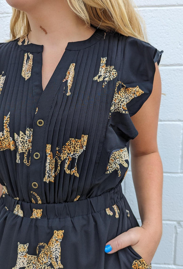 Flutter Sleeve Cheetah Print Dress