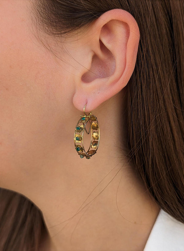 Emerald Floral Hoop Earrings