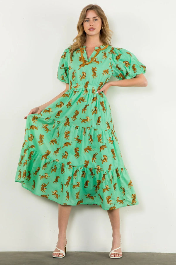 Puff Sleeve Tiger Print Dress