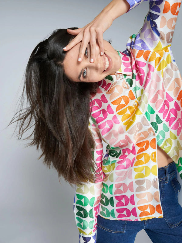 Irina Geometric Silk Shirt