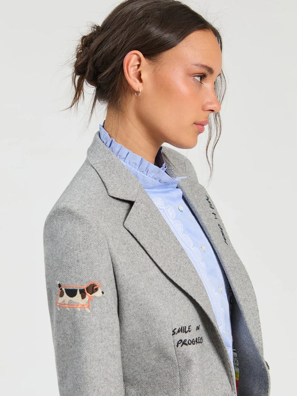 Grey Herringbone Jacket Doodle Embroidery