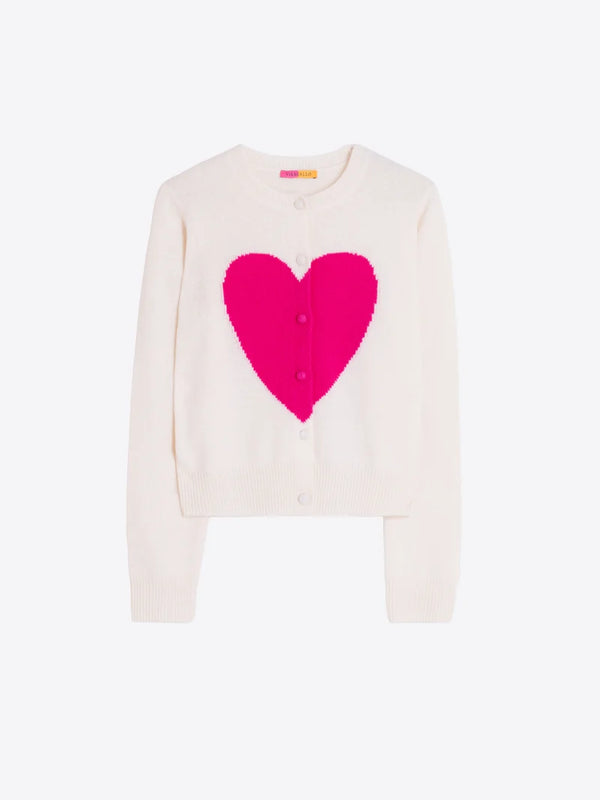 Fuchsia Ecru Heart Intarsia Cardigan