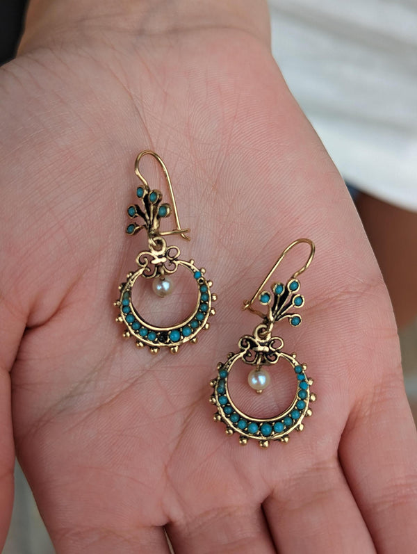 Victorian Turquoise and Pearl Earrings