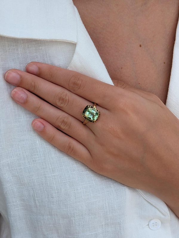 Enamel and Green Spinel Ring