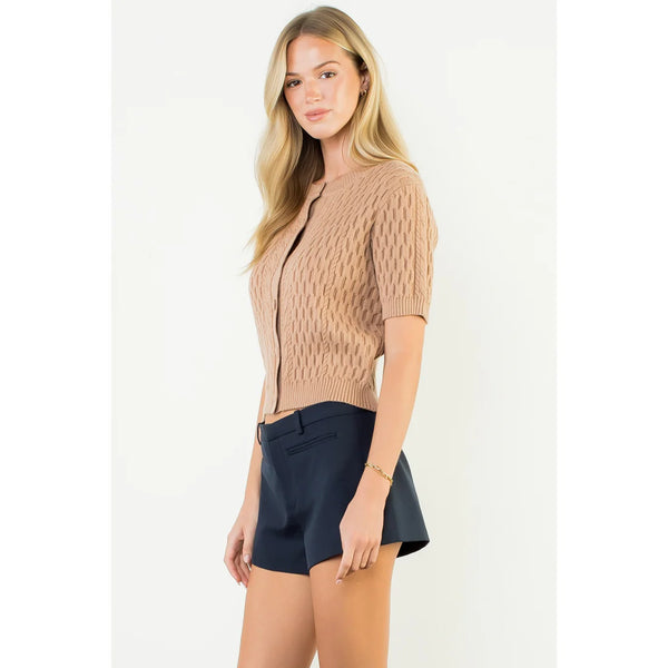 Short Sleeve Button Knit Top