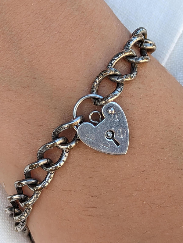 Vintage Silver Heart Lock Bracelet