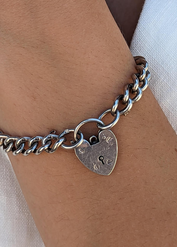 Vintage Silver Heart Lock Bracelet