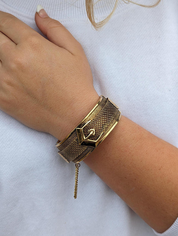 Vintage Gold Mesh Buckle Bangle