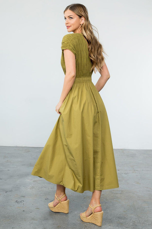 Smocked Poplin Maxi Dress with Pockets