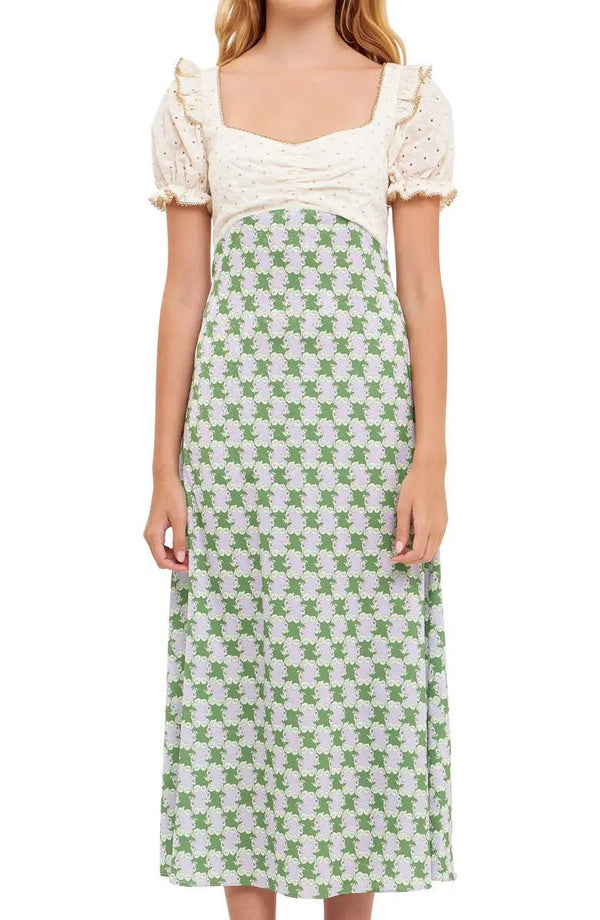 Print Skirt Puff Sleeve Dress