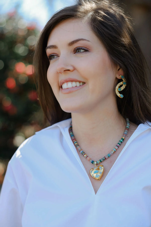 Multi Beaded + Heart Pendant Necklace