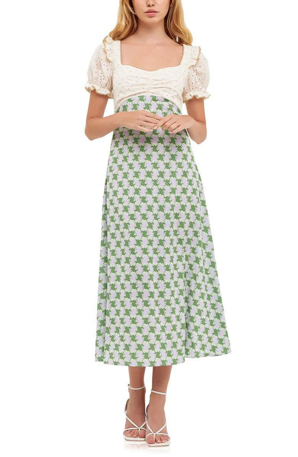 Print Skirt Puff Sleeve Dress