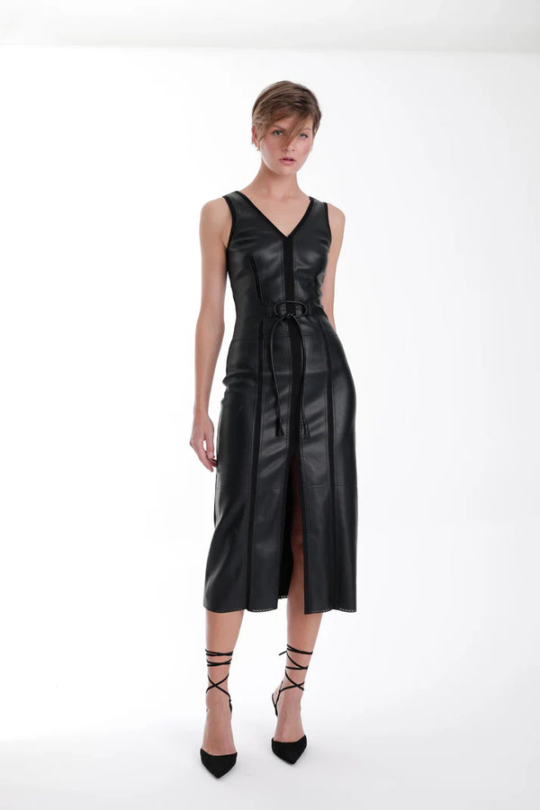 Mona Vegan Leather Midi Dress
