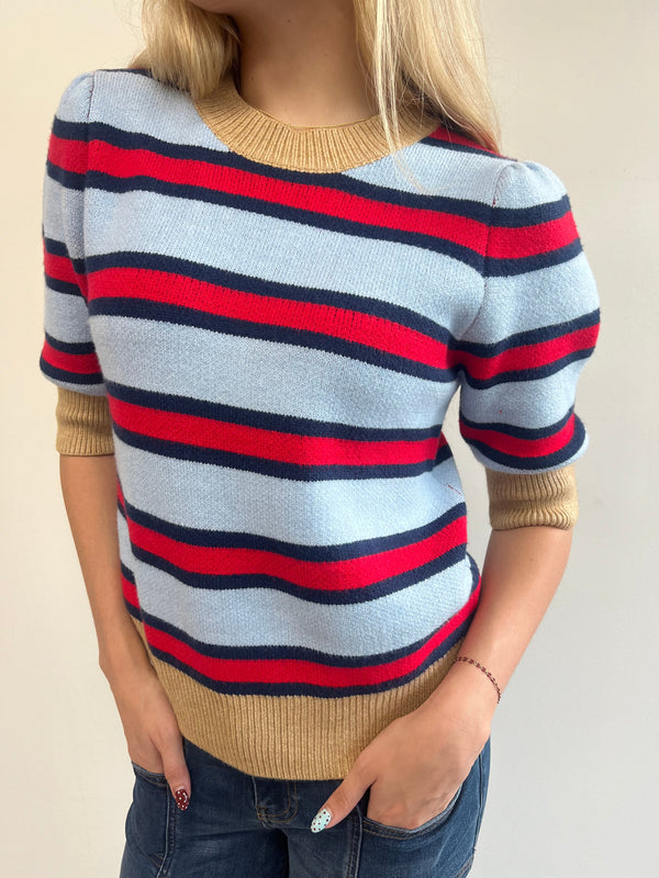 Short Sleeve Striped Knit Top
