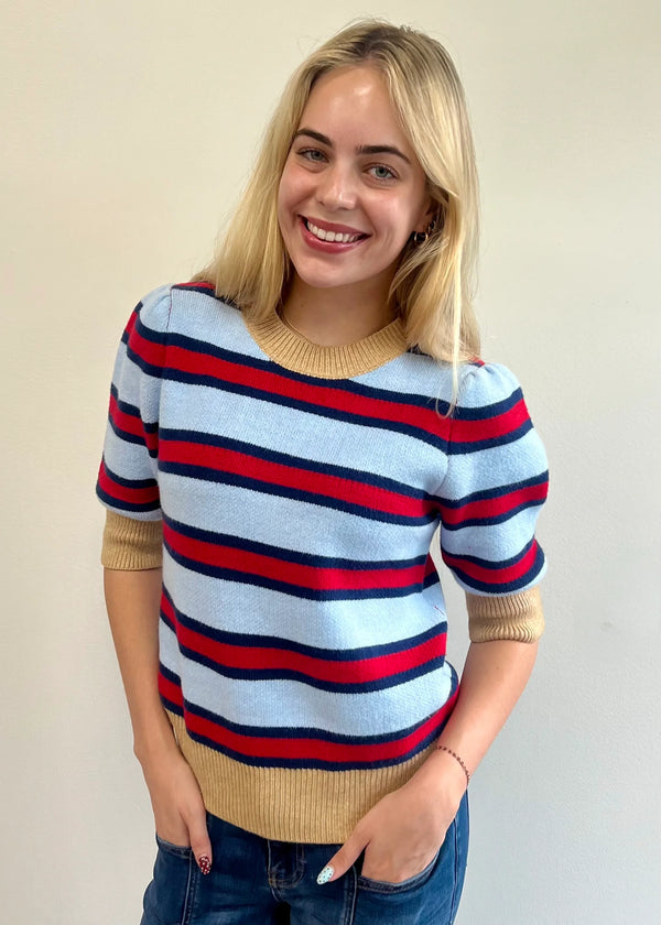 Short Sleeve Striped Knit Top