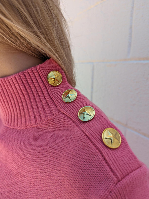 Star Buttons Turtleneck Sweater