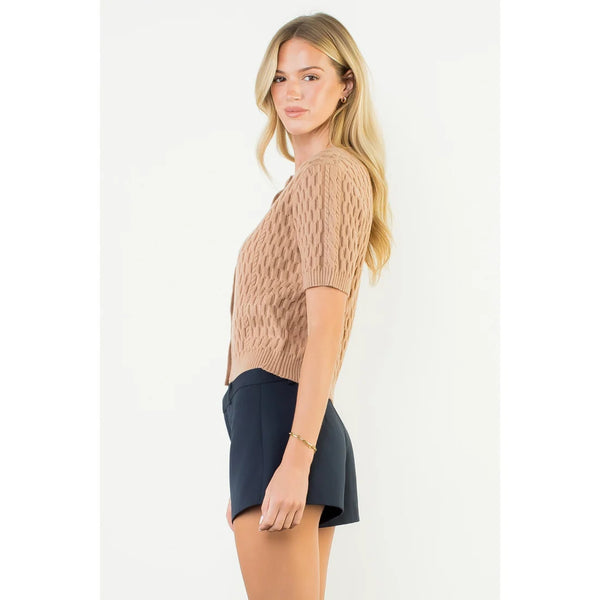 Short Sleeve Button Knit Top