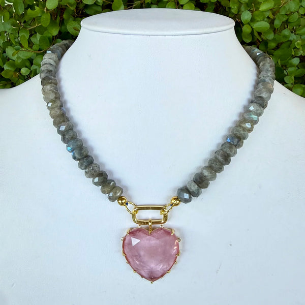 Labradorite + Rose Quartz Heart Necklace