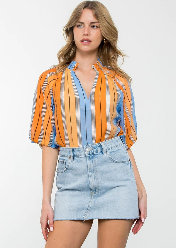 Puff Sleeve Striped Top