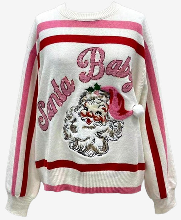 'Santa Baby' Stripe Fuzzy Santa Sweater