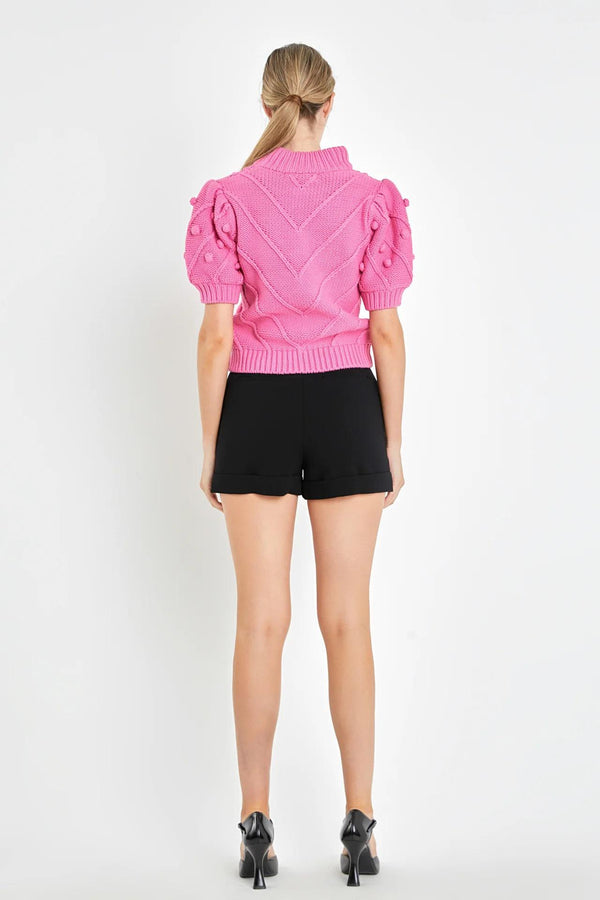 Pom Pom Puff Sleeve Sweater