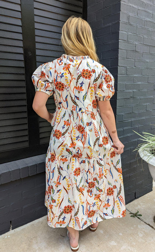 Short Sleeve V-Neck Floral Dress