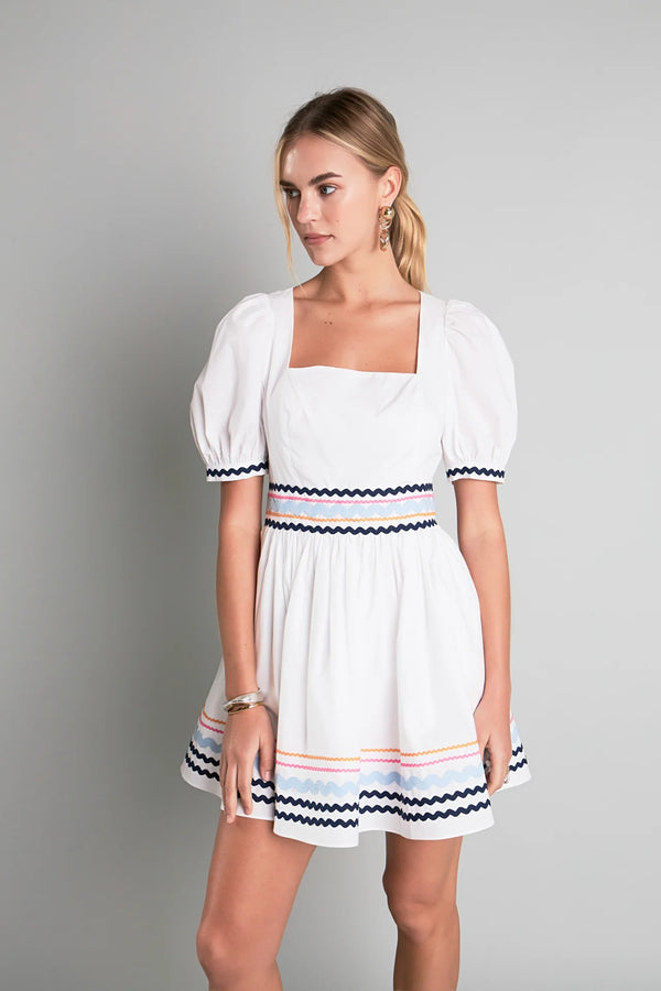 Poplin Mini Dress with Ric Rac Trim