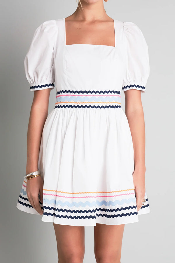 Poplin Mini Dress with Ric Rac Trim