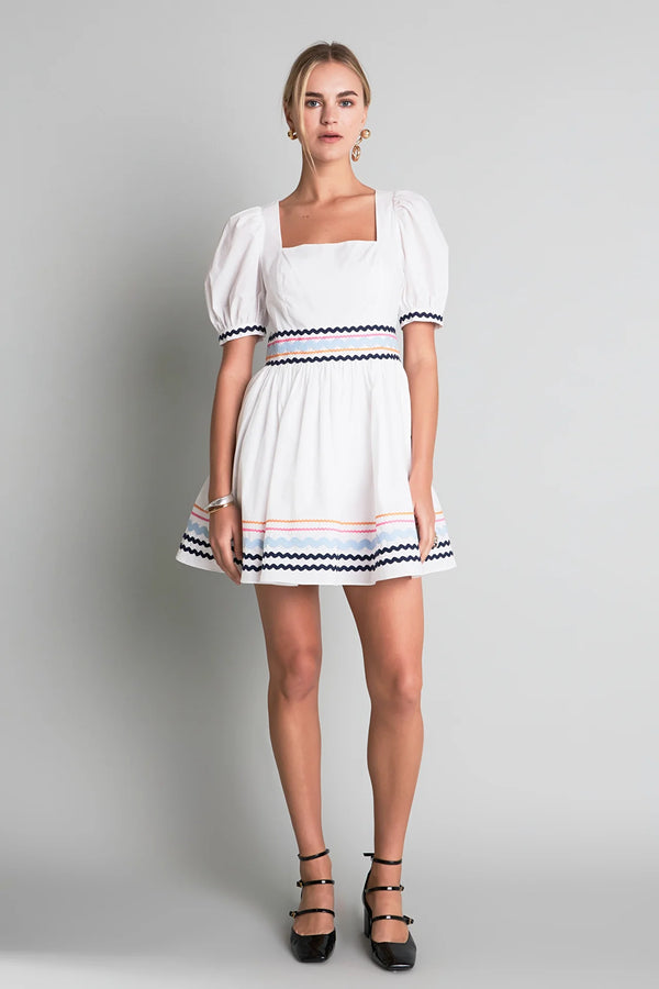 Poplin Mini Dress with Ric Rac Trim